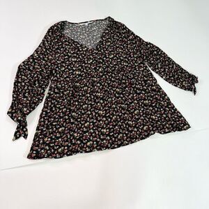 The Nine by HATCH Top Womens Large Black & Red Floral Print V-Neck Maternity Pep